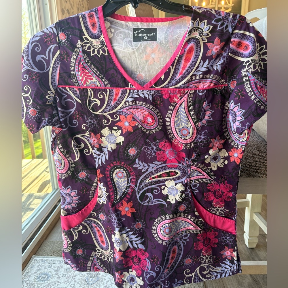 Butter Soft Paisley Pink and Purple Scrub Top